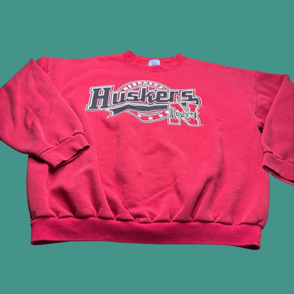 Logo 7 Nebraska Cornhuskers Huskers NCAA Crewneck Sweatshirt XXL Red Vintage